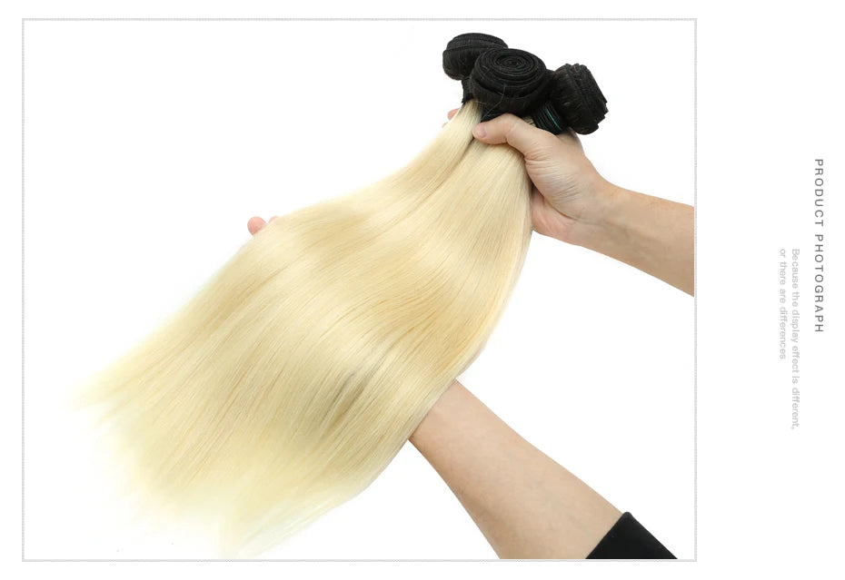 Straight Human Hair - Ombre 1B 613 Blonde Bundles with 4x4 Lace Closure