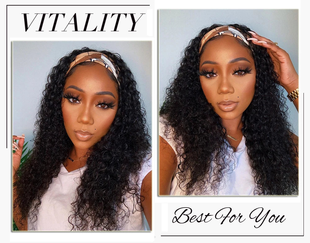 Curly Human Hair Headband & V Part Wig Human Hair
