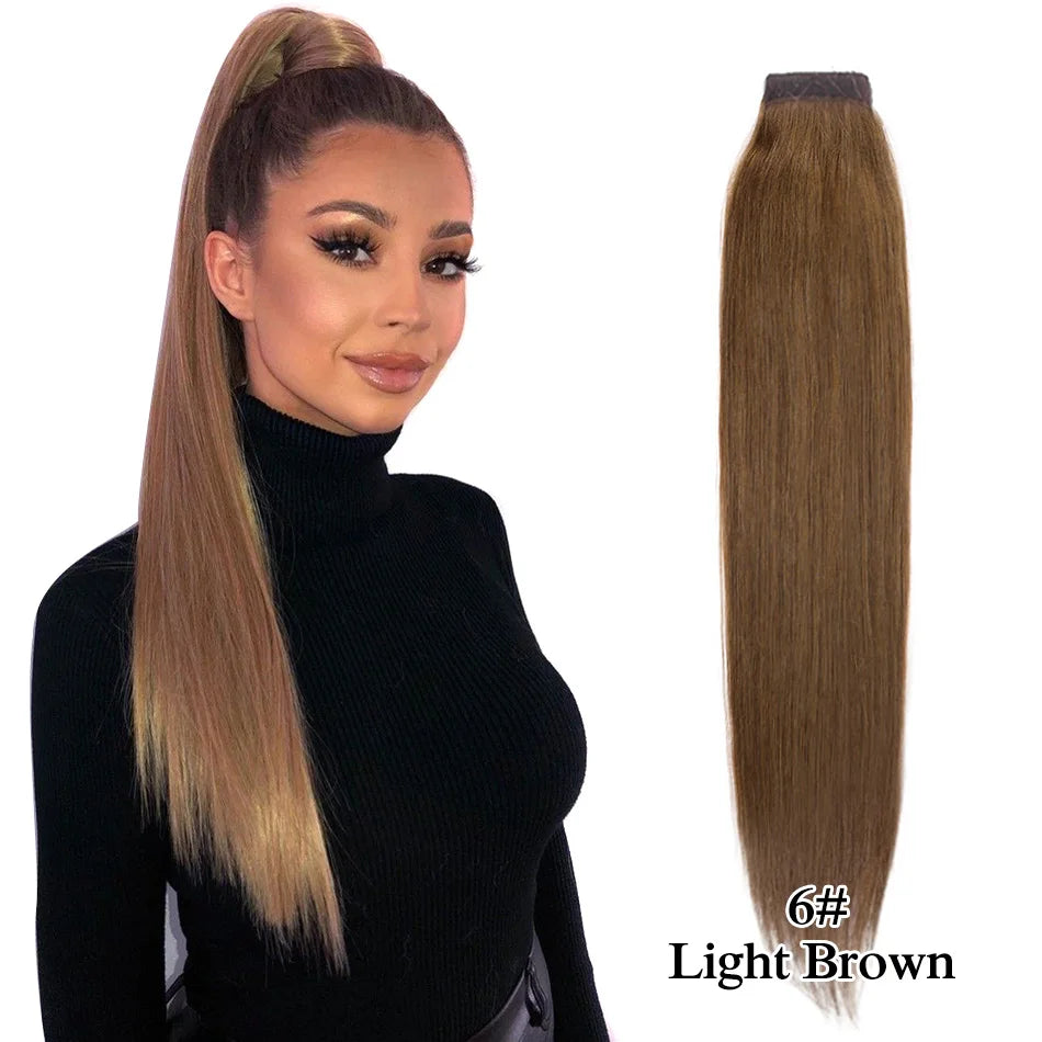 Straight Human Hair Wrap Around Ponytails