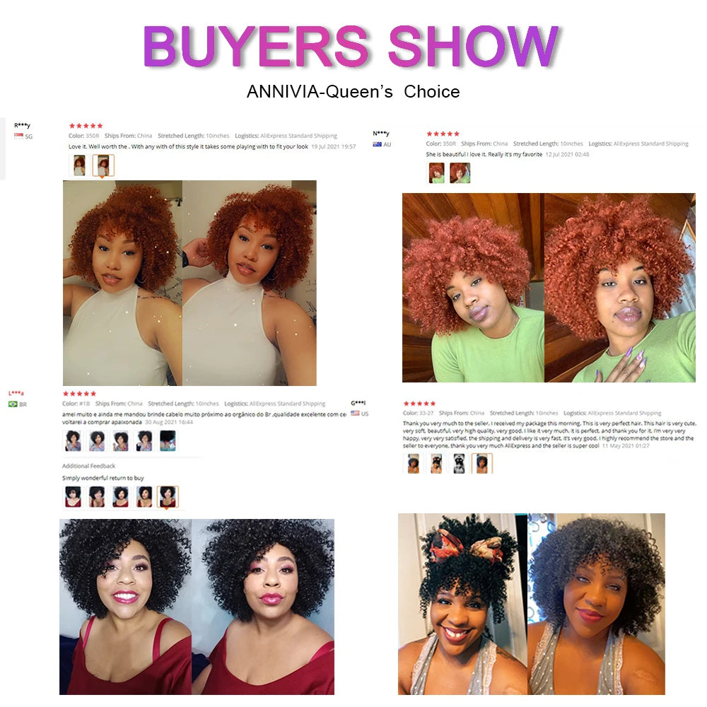 Short Kinky Curly With Bangs Synthetic Wigs - Various Colors Available