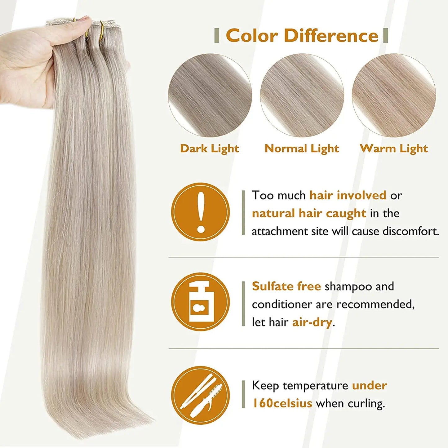 Full Shine Straight Human Hair 3pc Clip in Hair Extensions  - Various Colors Available