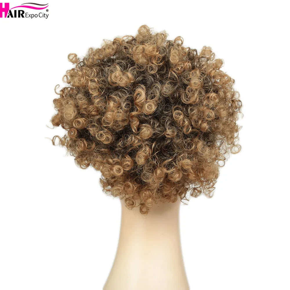 Short Kinky Curly Synthetic Ponytails With Bangs - Various Options Available