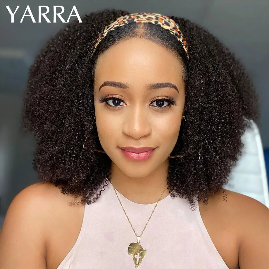 Afro Kinky Curly Human Hair Headband Wigs
