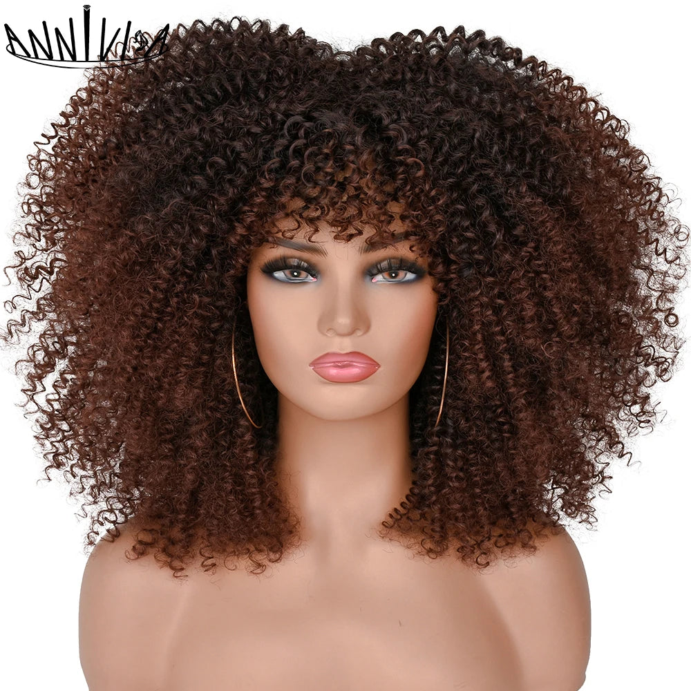 Synthetic Kinky Curly Wigs With Bangs - Various Colors Available