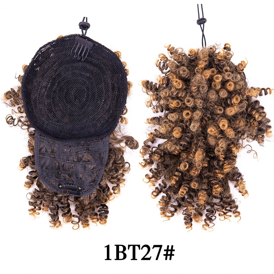 Afro Curly Adjustable Drawstring Synthetic Ponytail With Bangs