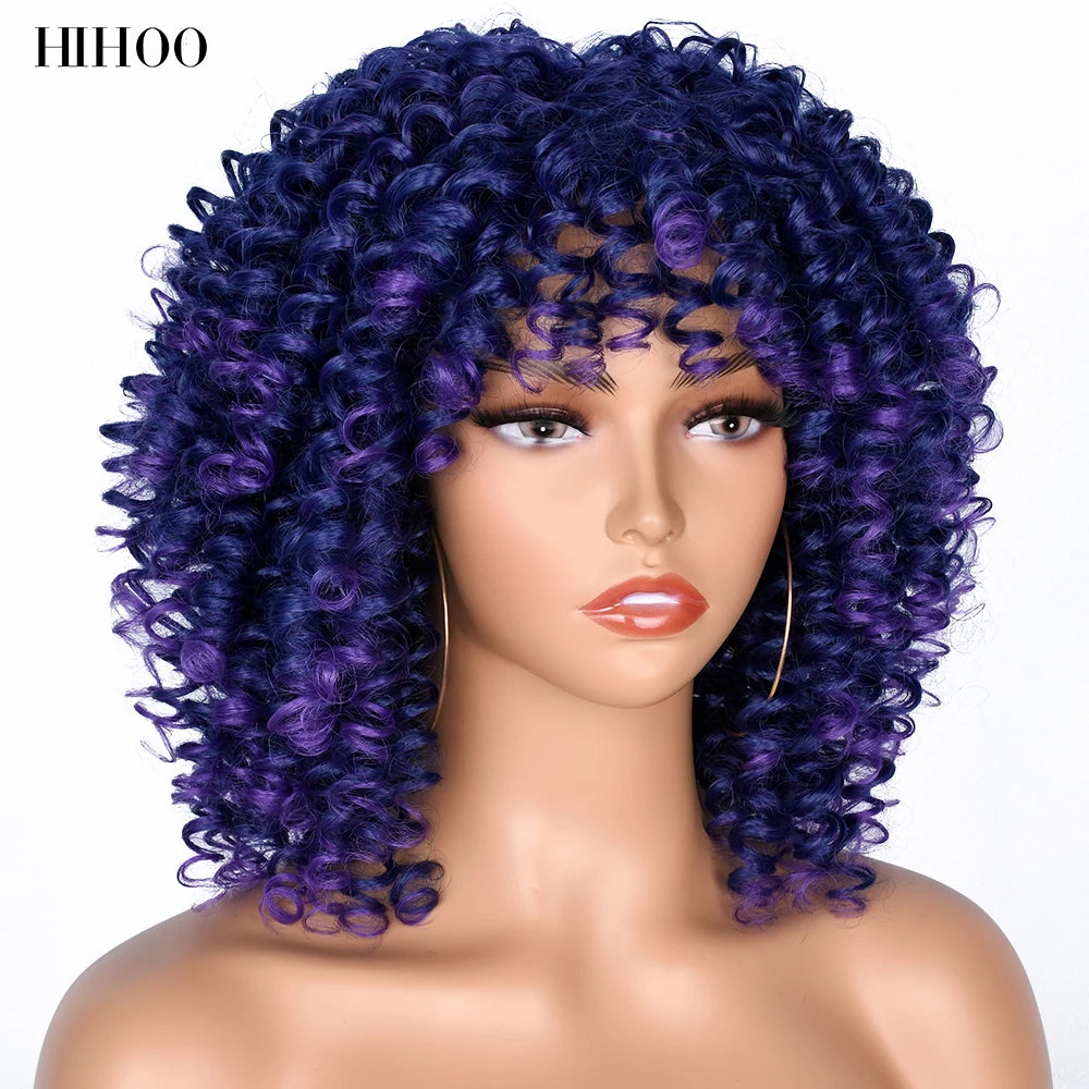 Synthetic Short Curly Wigs With Bangs - Various Colors Available