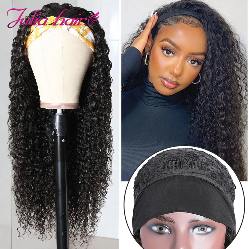 Curly Human Hair Headband & V Part Wig Human Hair