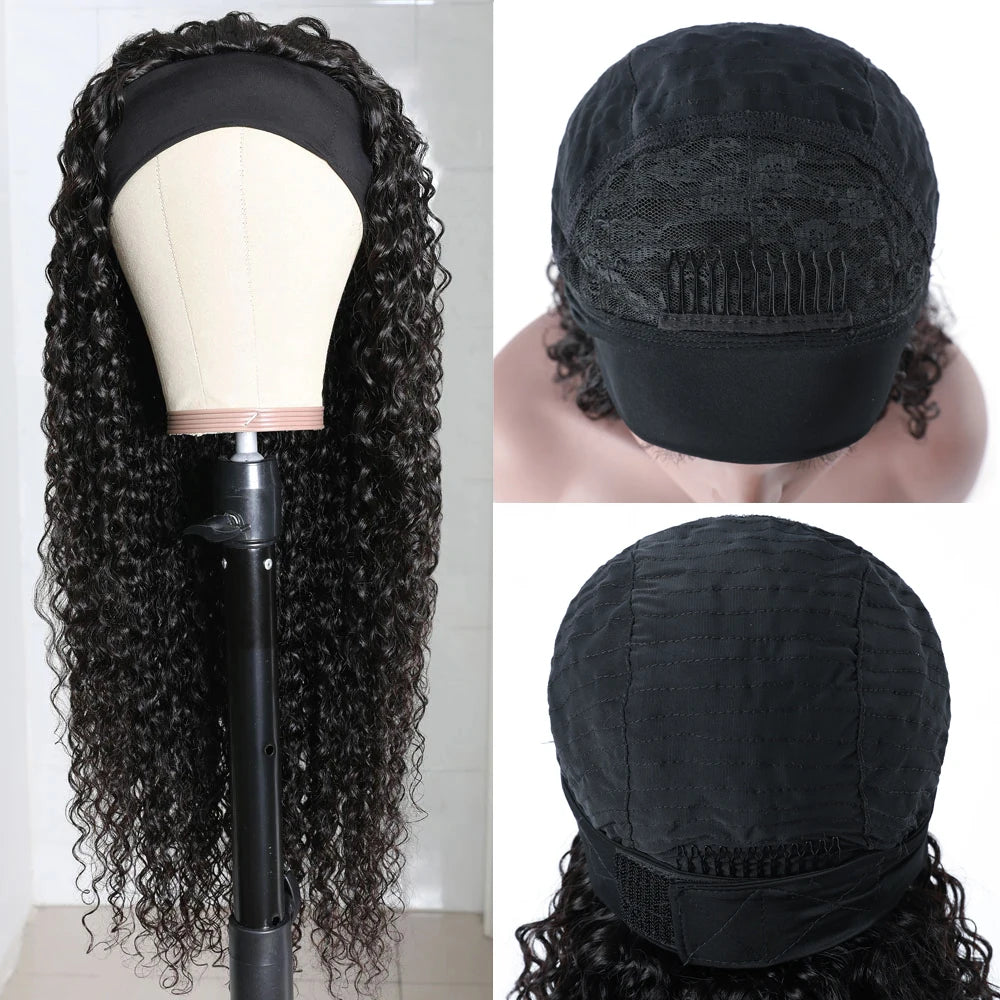 Curly Human Hair Headband & V Part Wig Human Hair