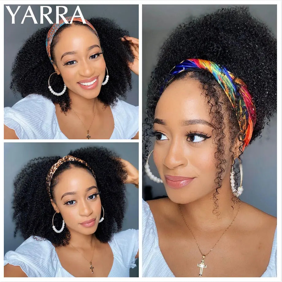 Afro Kinky Curly Human Hair Headband Wigs