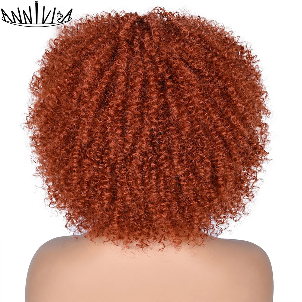 Short Kinky Curly With Bangs Synthetic Wigs - Various Colors Available