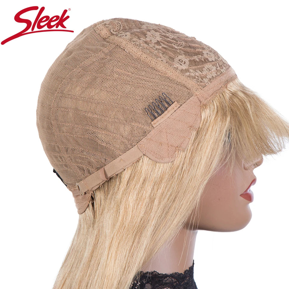 Straight Human Hair Wig With Bangs - Various Colors Available