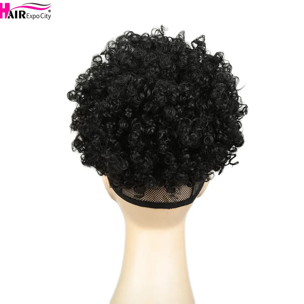 Short Kinky Curly Synthetic Ponytails With Bangs - Various Options Available