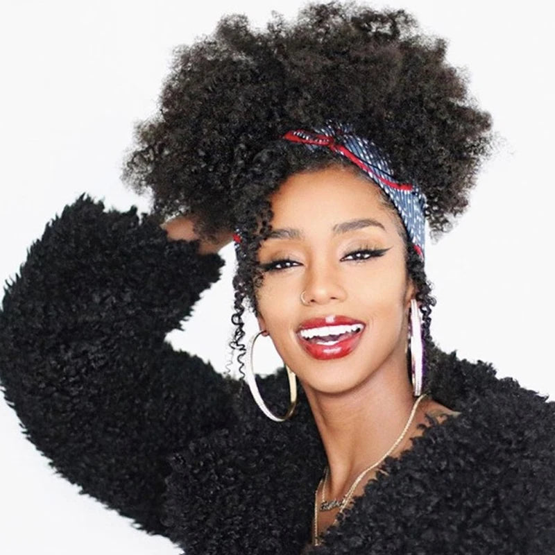 Afro Kinky Curly Drawstring or Straight Wrap Around Human Hair Ponytails