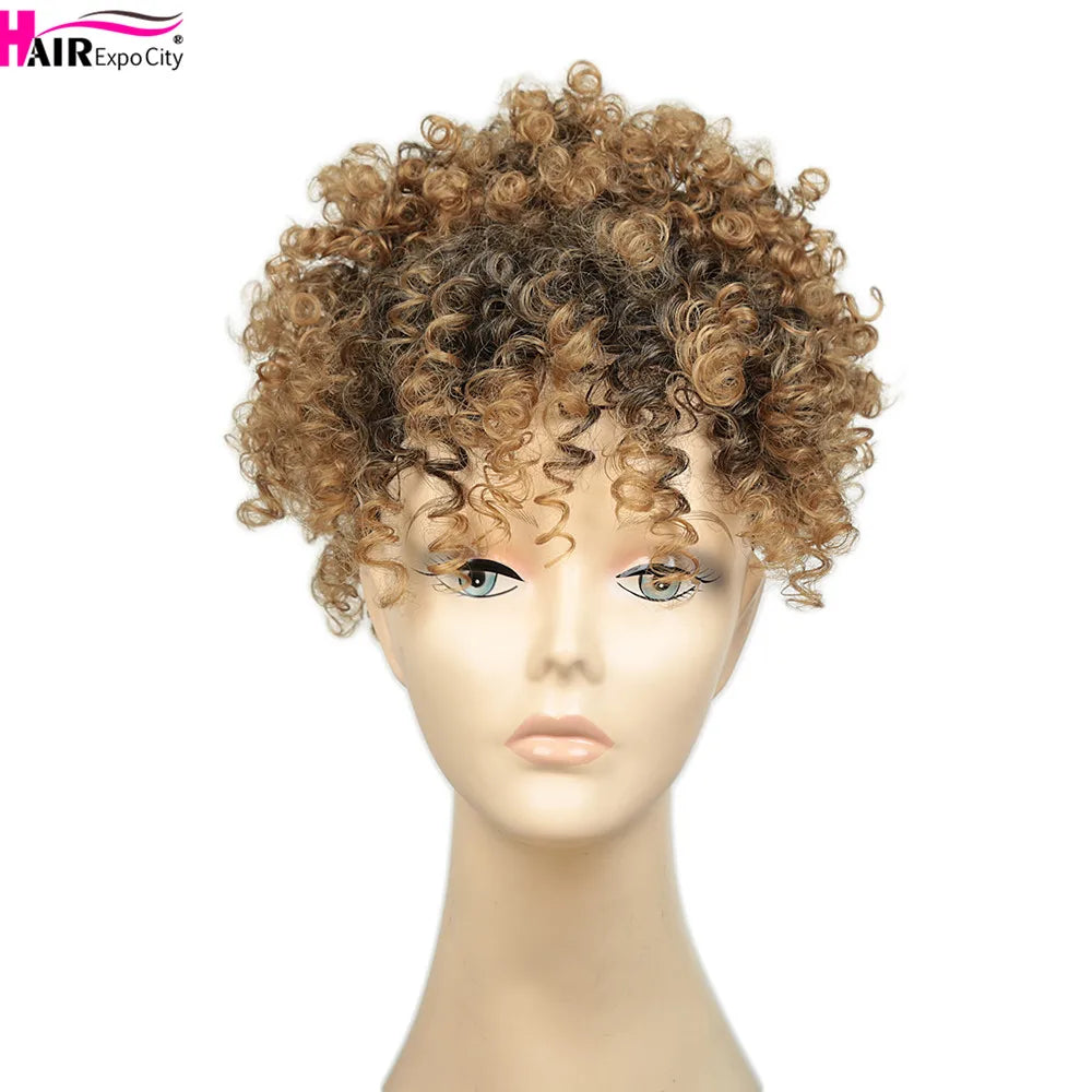 Short Kinky Curly Synthetic Ponytails With Bangs - Various Options Available