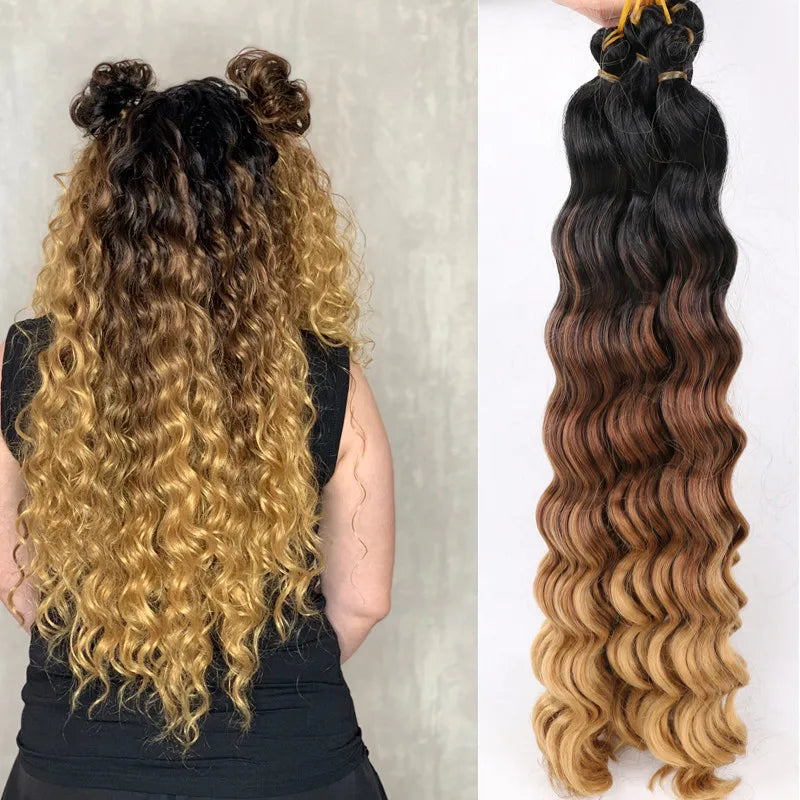 Ombre Deep Water Wave Bulk Crochet Synthetic Hair - Various Colors Available