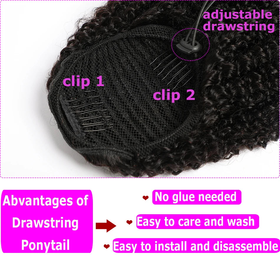 Afro Kinky Curly Drawstring Human Hair Ponytail