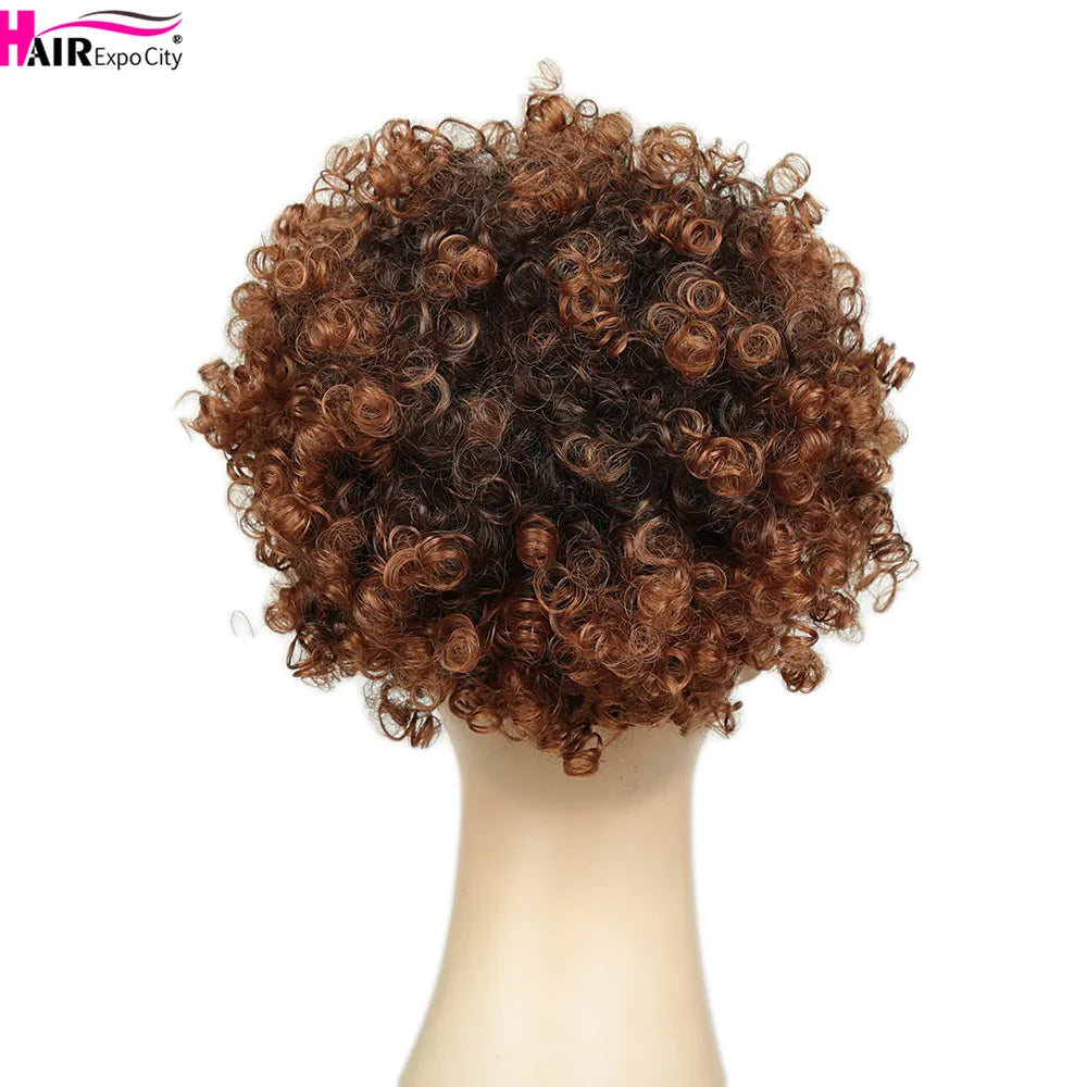 Short Kinky Curly Synthetic Ponytails With Bangs - Various Options Available