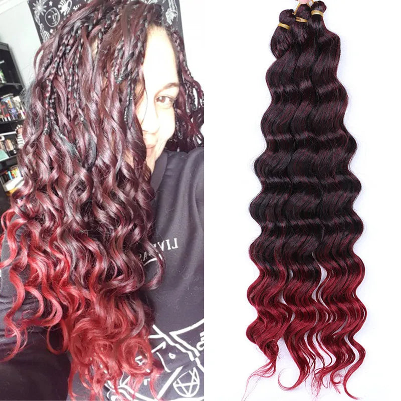 Ombre Deep Water Wave Bulk Crochet Synthetic Hair - Various Colors Available