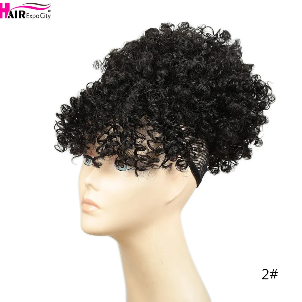 Short Kinky Curly Synthetic Ponytails With Bangs - Various Options Available