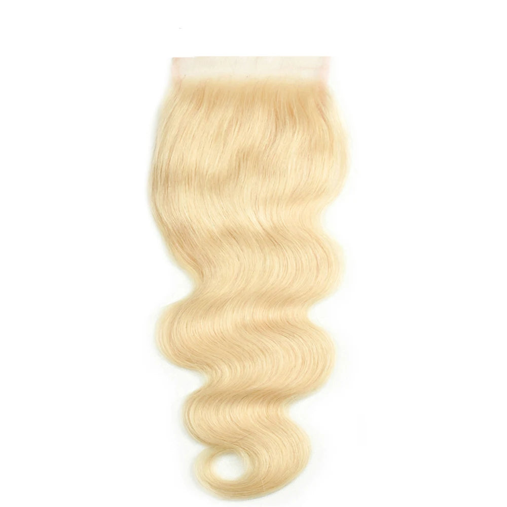 Blonde Body Wave Silk Silicone Silk Lace Closure Remy Human Hair