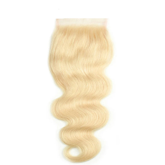 Blonde Body Wave Silk Silicone Silk Lace Closure Remy Human Hair