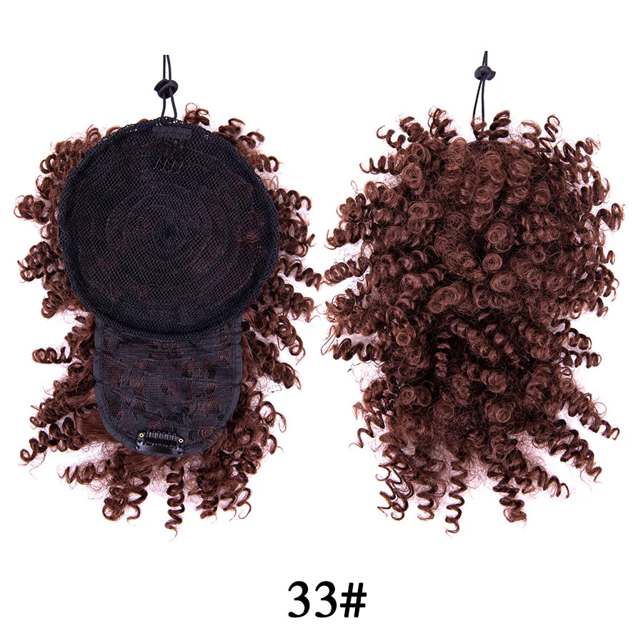 Afro Curly Adjustable Drawstring Synthetic Ponytail With Bangs
