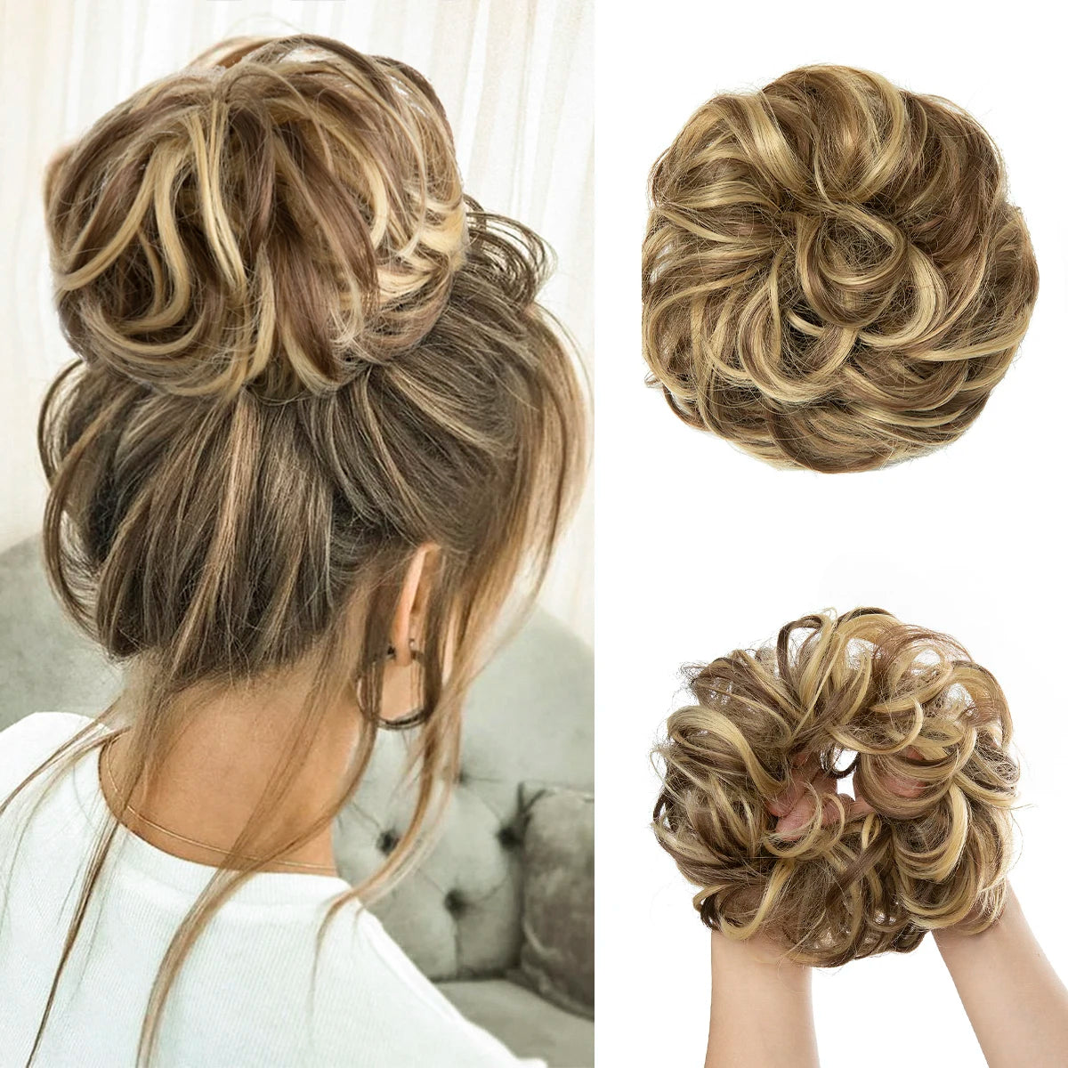 Synthetic Messy Curly Bun - Elastic Scrunchy Doughnut Updo Hair Pieces