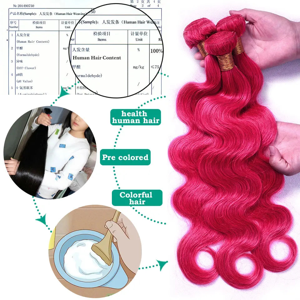 Pink 3 Bundles With Pre plucked Baby Hair Lace Closure - Human Hair