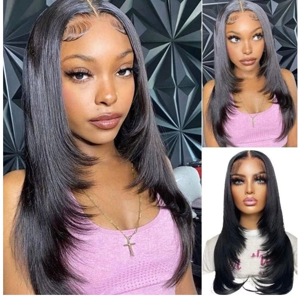 2Trendy - Glueless: Pre-plucked Lace Closure Straight Human Hair Pre-Layered Cut Wig