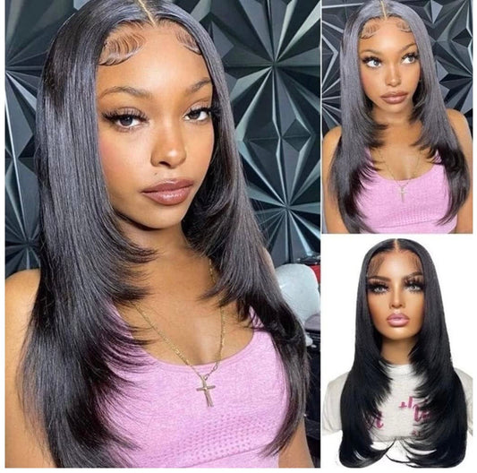 2Trendy - Glueless: Pre-plucked Lace Closure Straight Human Hair Pre-Layered Cut Wig