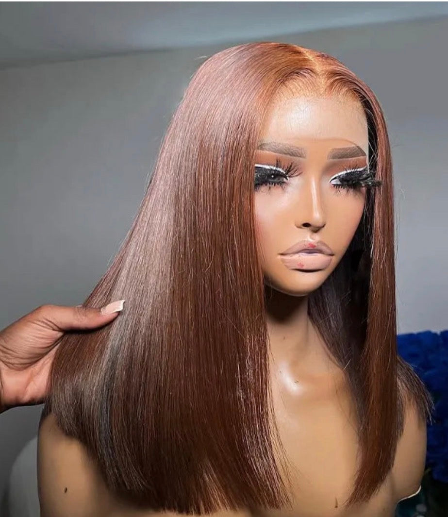 2Trendy -  Chocolate Brown Straight Human Hair 13x4 Transparent Full Lace Frontal Bob Wig