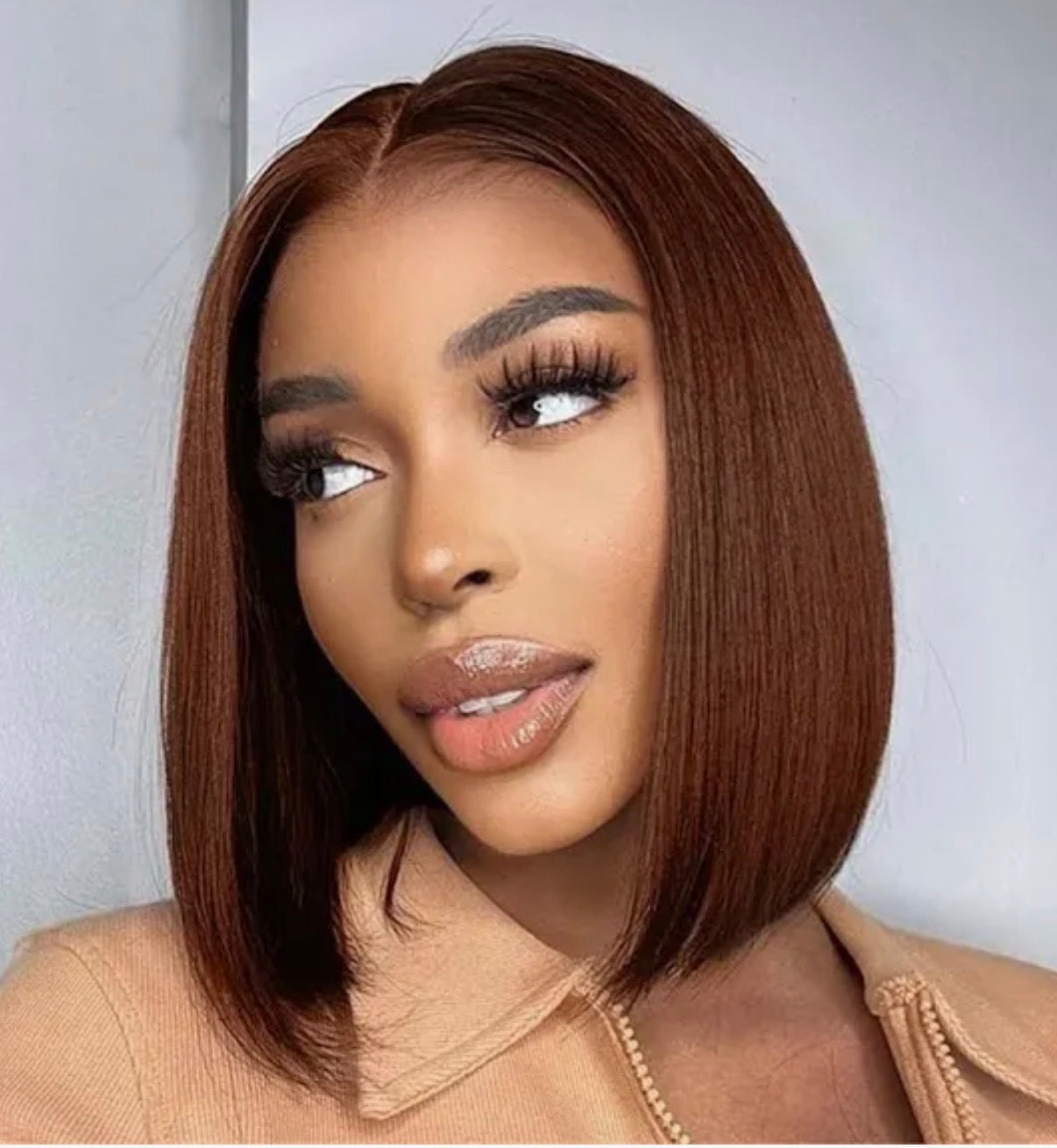 2Trendy -  Chocolate Brown Straight Human Hair 13x4 Transparent Full Lace Frontal Bob Wig