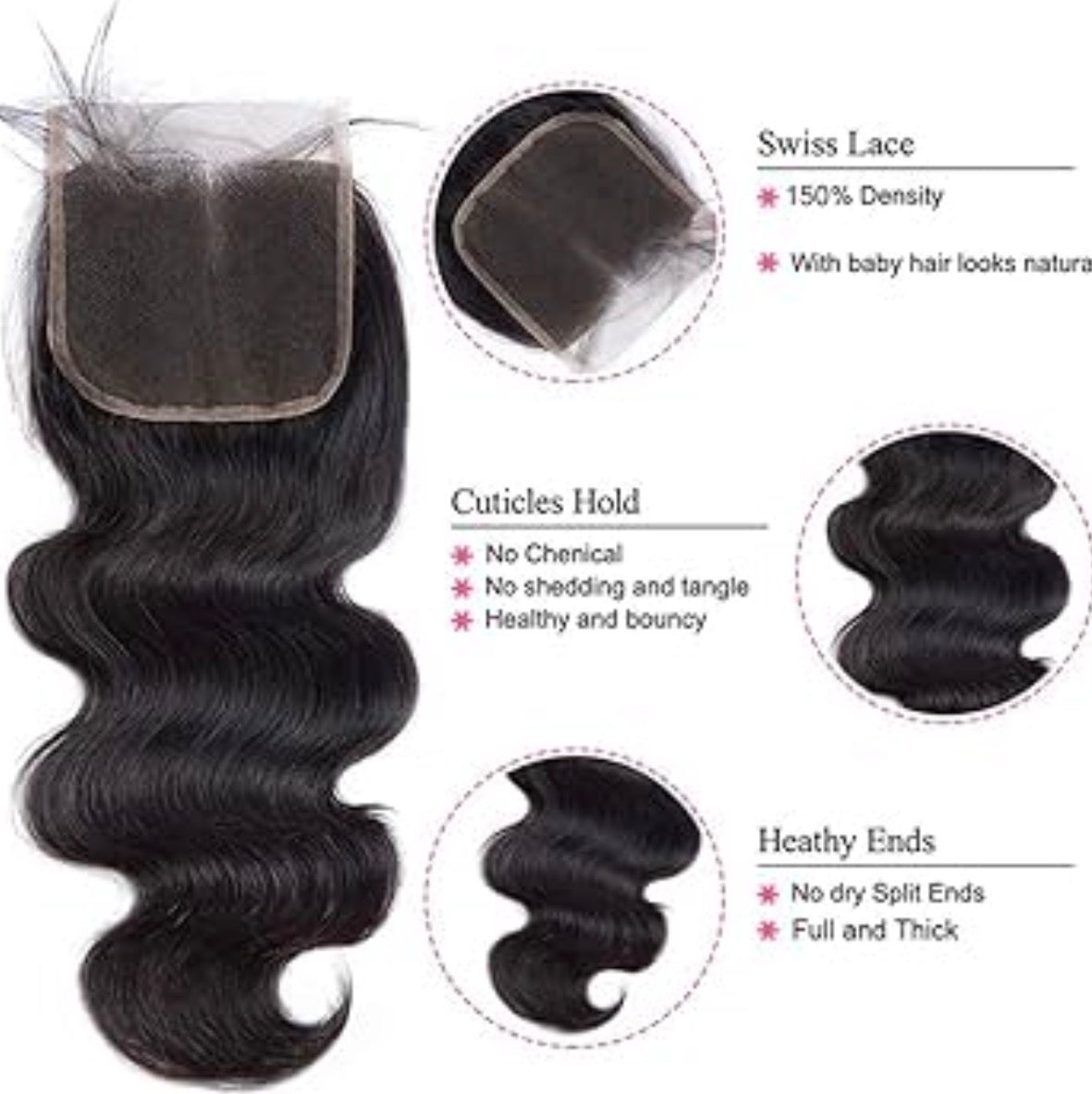 2Trendy - Body Wave 3 Bundles With 4x4 Transparent HD Lace Closure Human Hair