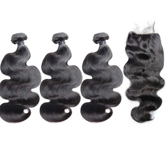 2Trendy - Body Wave 3 Bundles With 4x4 Transparent HD Lace Closure Human Hair