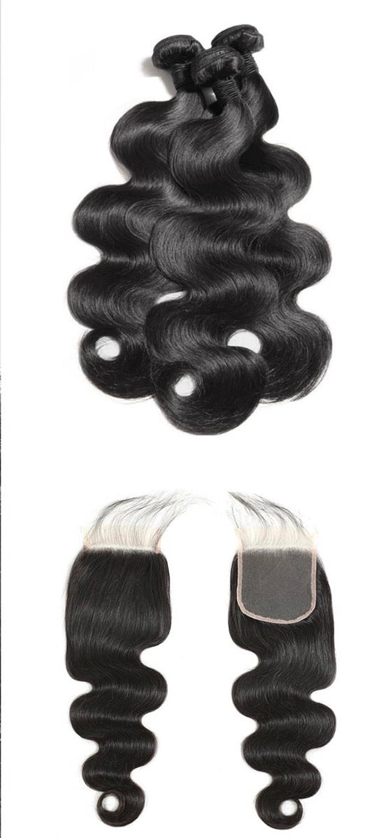 2Trendy - Body Wave 3 Bundles With 4x4 Transparent HD Lace Closure Human Hair