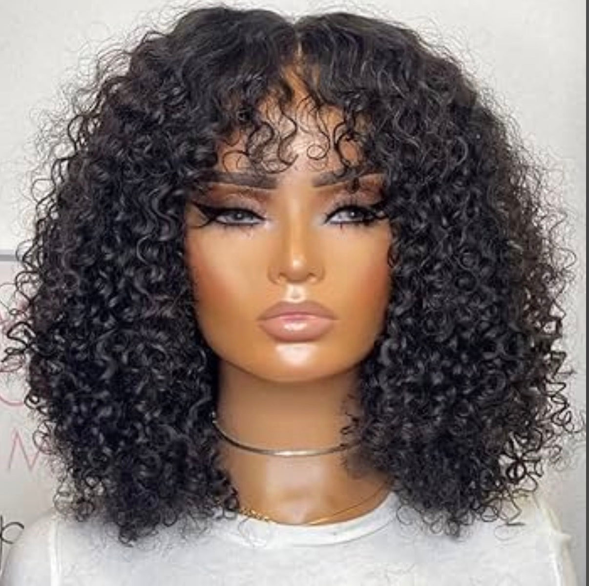 2Trendy Brazilian Curly Human Hair Wig With Bang