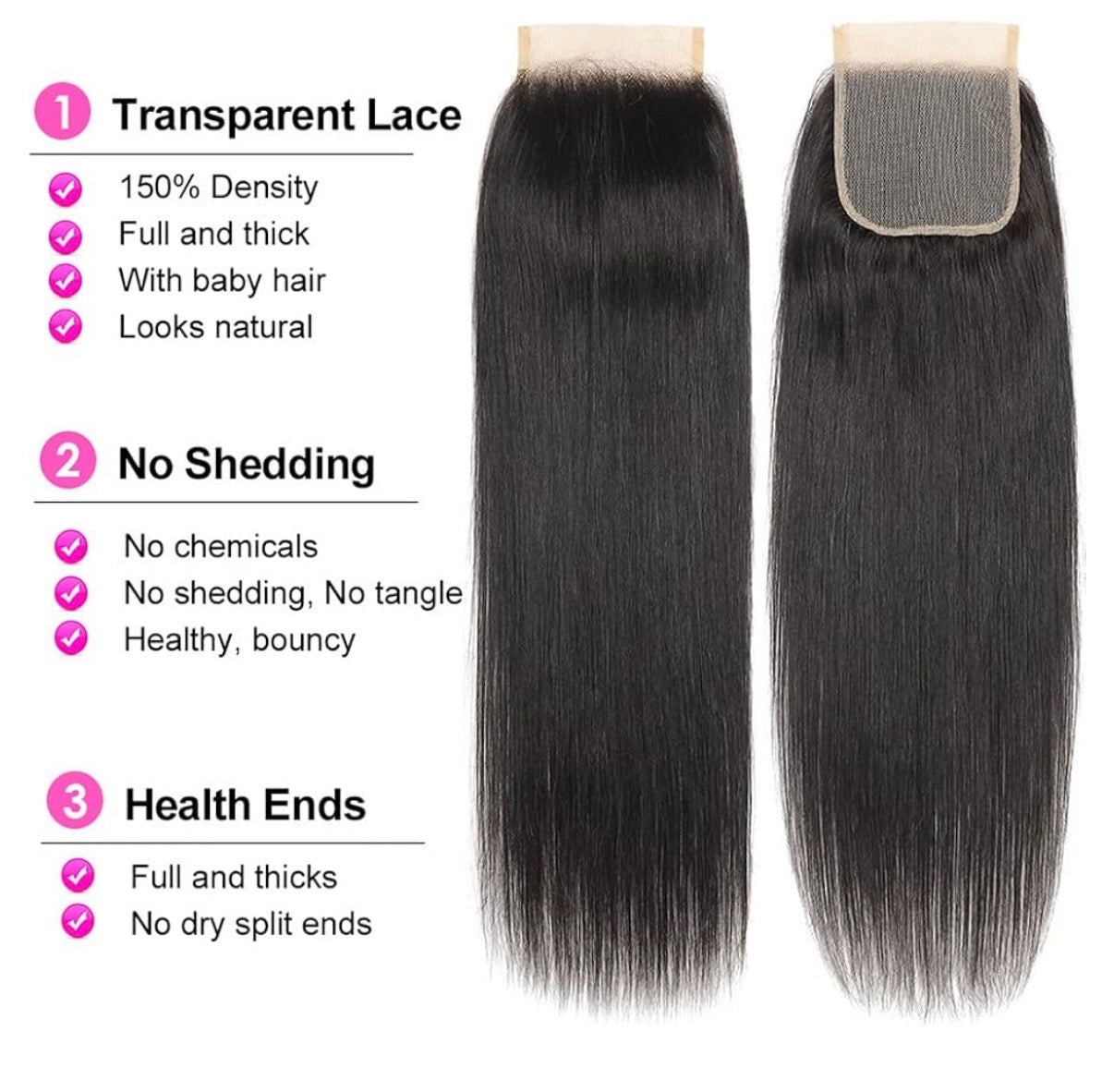 2Trendy - Straight 100% Human Hair 3 Bundles With 4x4 Lace Closure