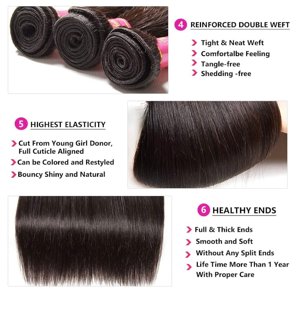 2Trendy - Straight 100% Human Hair 3 Bundles With 4x4 Lace Closure