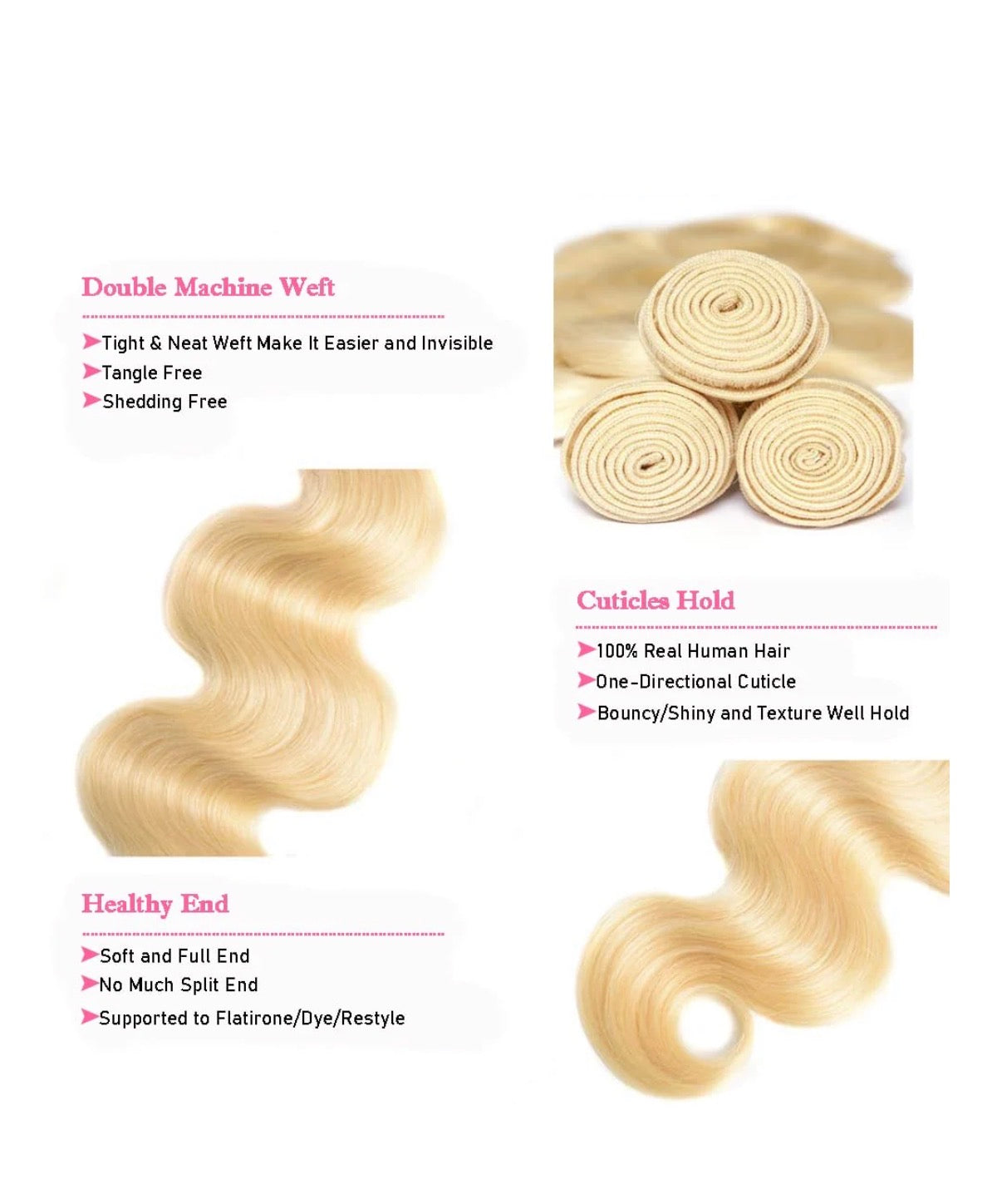 2Trendy 613 Blonde Color Body Wave Brazilian Remy Human Hair Bundles