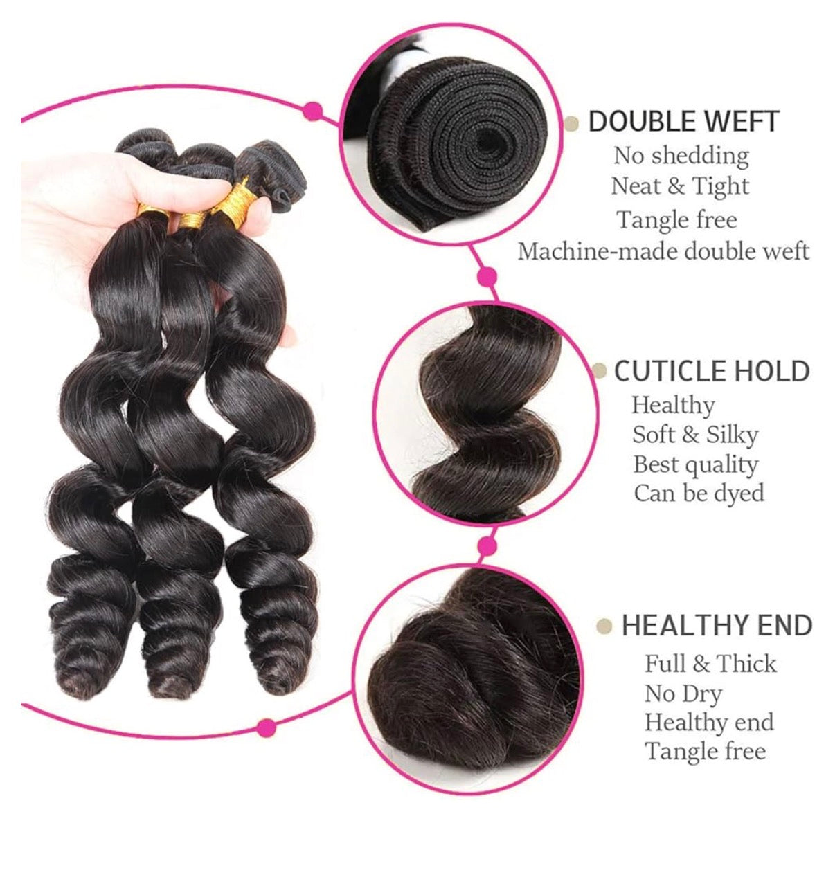 2Trendy - 100% Remy Human Hair 3 Loose Wave Bundles With 4X4 Transparent Lace Closure Middle/Free Parts