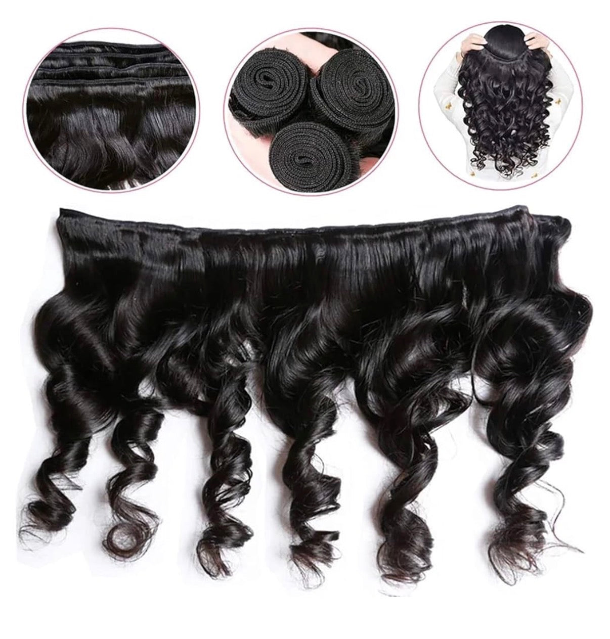 2Trendy - 100% Remy Human Hair 3 Loose Wave Bundles With 4X4 Transparent Lace Closure Middle/Free Parts