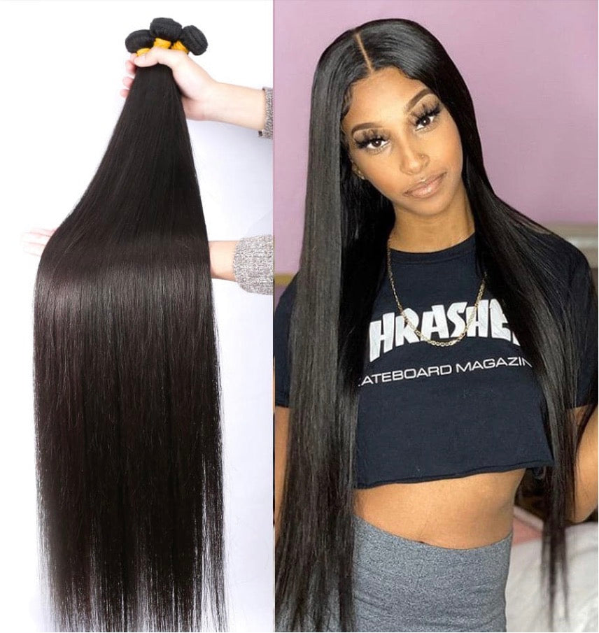 2Trendy - Straight 100% Human Hair 3 Bundles With 4x4 Lace Closure