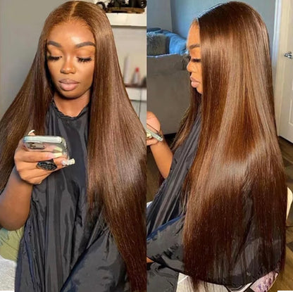 2Trendy Glueless Straight Human Hair Wig - Chocolate Brown (#4 Color) 13x4 Lace Frontal Wig