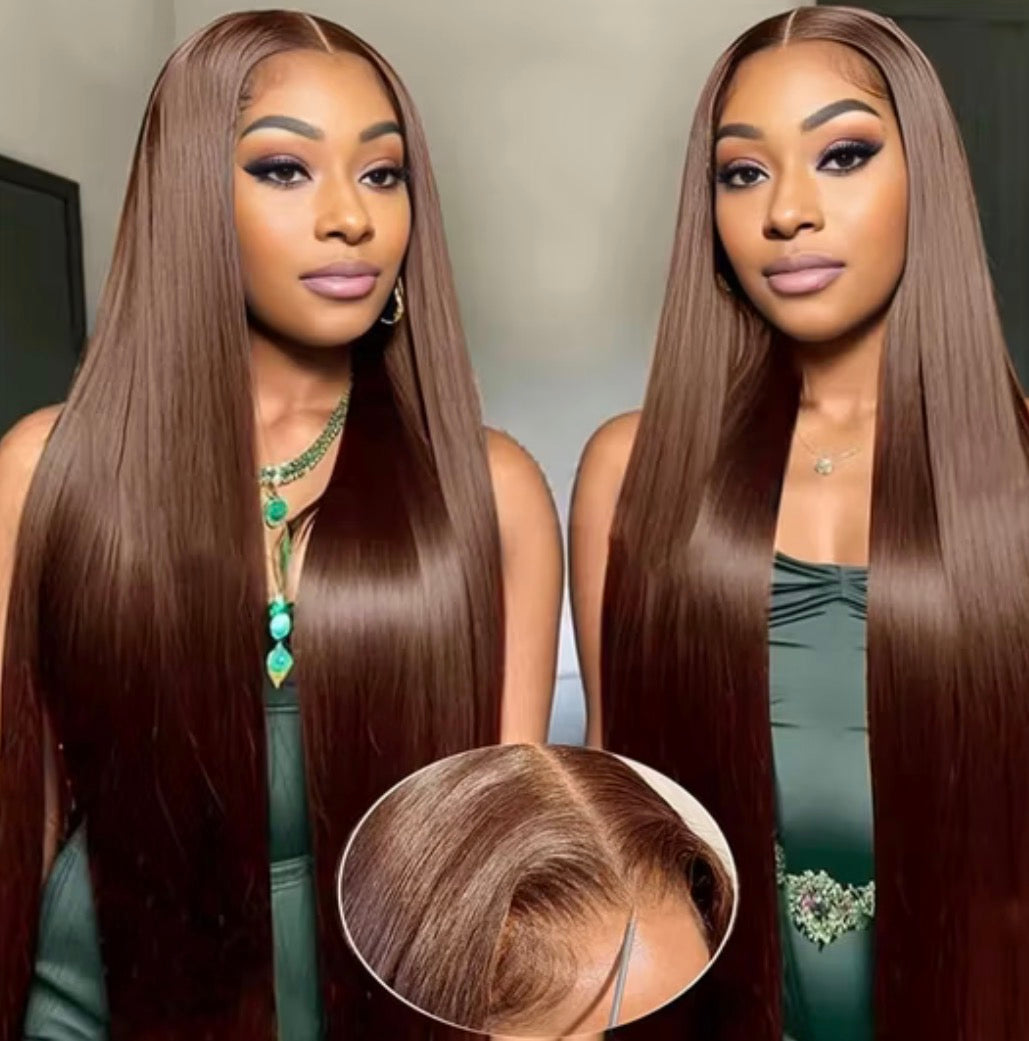 2Trendy Glueless Straight Human Hair Wig - Chocolate Brown (#4 Color) 13x4 Lace Frontal Wig