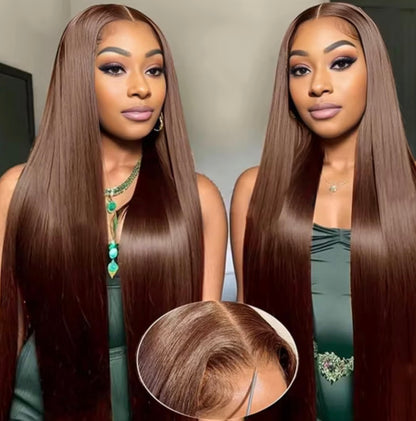 2Trendy Glueless Straight Human Hair Wig - Chocolate Brown (#4 Color) 13x4 Lace Frontal Wig