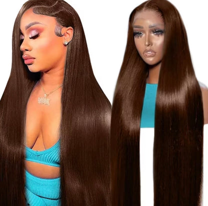 2Trendy Glueless Straight Human Hair Wig - Chocolate Brown (#4 Color) 13x4 Lace Frontal Wig