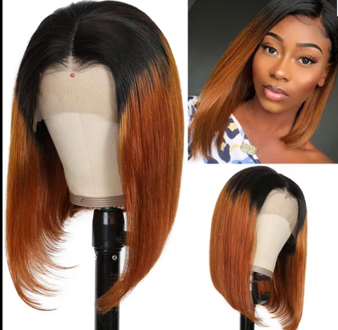 2Trendy T1B/30 Ombre Straight Short Bob Wigs  - 13X4 Lace Pre-plucked Frontal Human Hair Wig