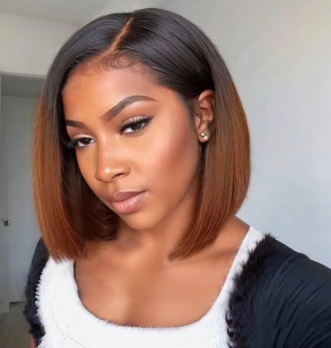 2Trendy T1B/30 Ombre Straight Short Bob Wigs  - 13X4 Lace Pre-plucked Frontal Human Hair Wig