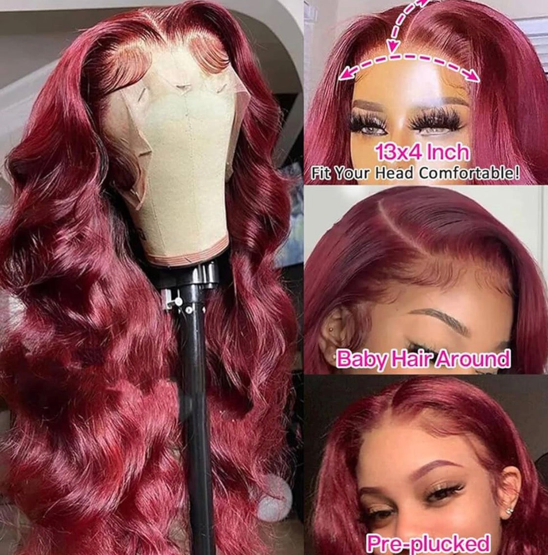 2Trendy Body Wave Wig - 99J 13x4  Transparent Lace Closure