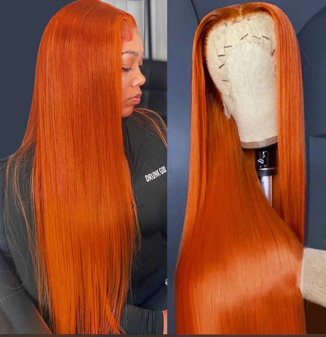 2Trendy Ginger Orange Straight Human Hair Wigs - Transparent 4x4 Lace Closure Preplucked Hairline